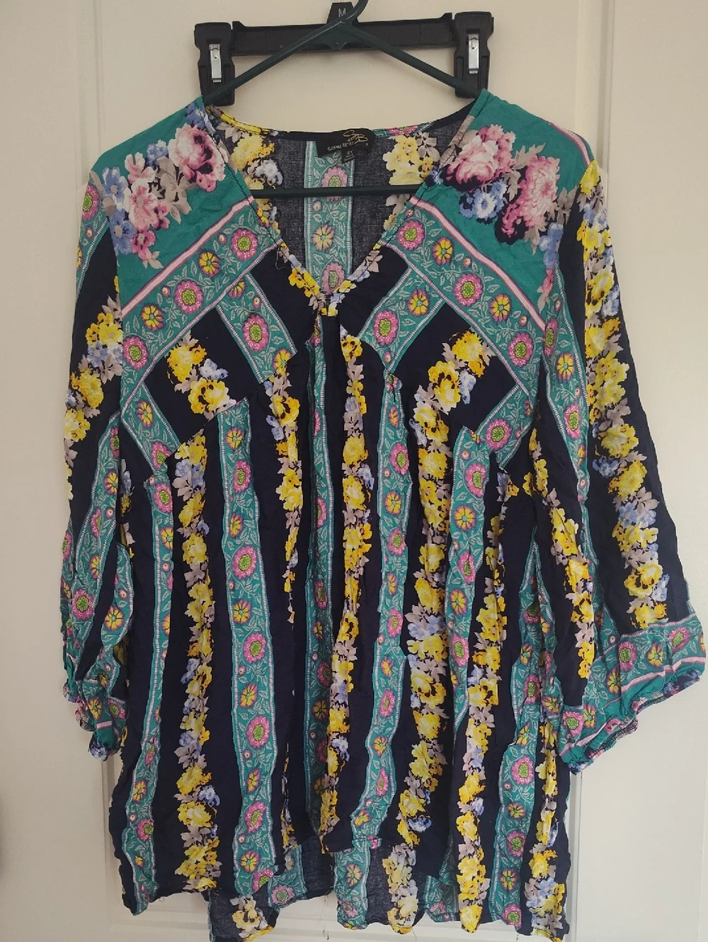 Suzanne Betro Teal, Navy & Yellow Floral Tunic - Picture 1 of 4